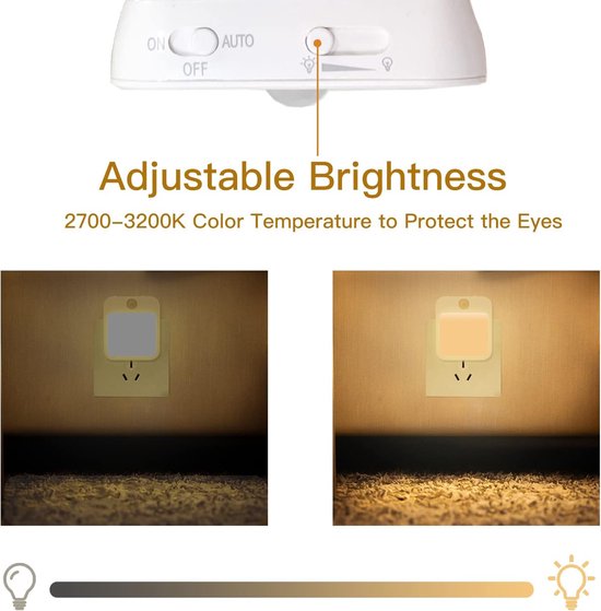 Nachtlampje - 2 x stopcontact lampje met bewegingssensor - plugin ledlamp - Nachtlampje - warm licht - dimbaar van Merkloos — afbeelding 5