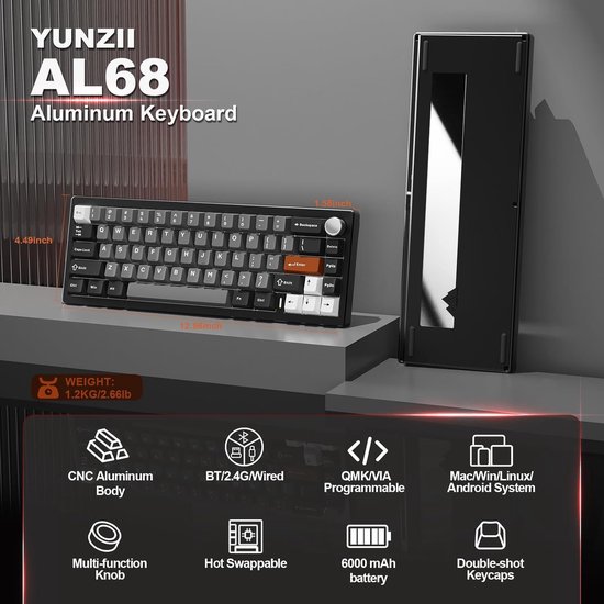 Yunzii AL68 - CNC Aluminium Toetsenbord - 65% Layout (68 Toetsen ...