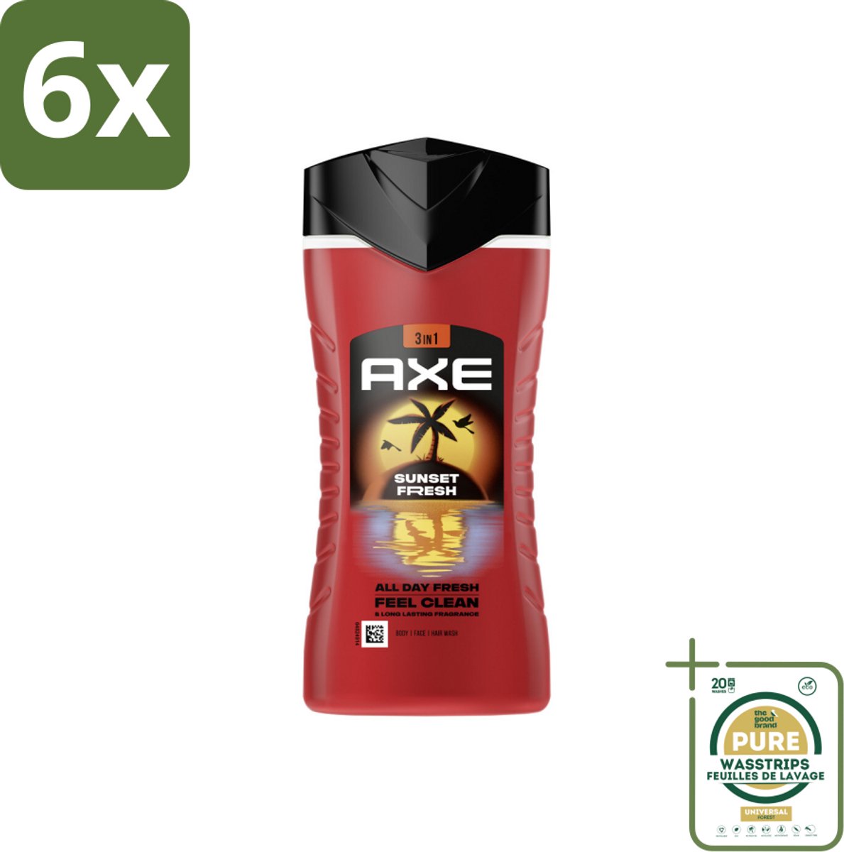 Axe – Douchegel 3-in-1 – Sunset Fresh – 250 ml - Voordeelverpakking - 6 stuks - Geur - Lichaam