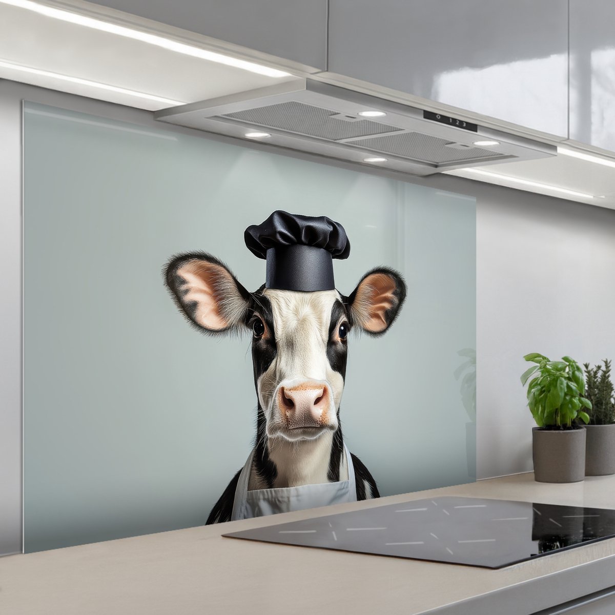 Spatscherm 120x80 cm - Zelfklevende achterwand Koe - Zwart - Wit - Kok - Keuken muurbeschermer - Spatwand fornuis