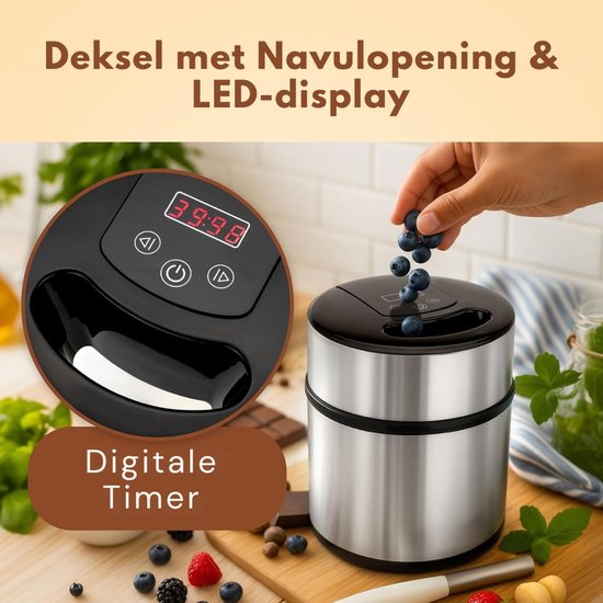 IJsmachine 1,8 Liter - Voor roomijs, frozen yoghurt & sorbet - Digitaal display met timer - Automatische ijsmaker — afbeelding 4