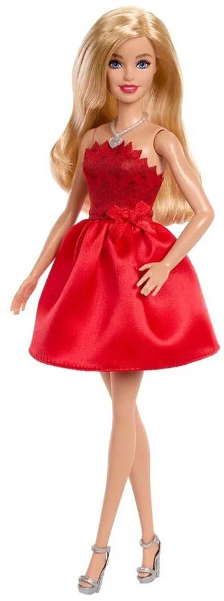 Barbie Mattel 80-Jubileum Modepop – Robijnrode Jurk & Zilveren Accenten — afbeelding 3