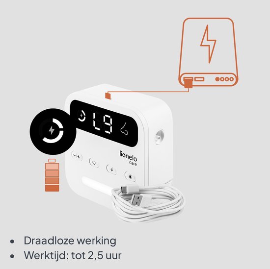 Lionelo Care BabyAir - Neusreiniger Baby - Krachtige Neuszuiger: 65 kPa - Zuigkracht 7,5 l/min - Draadloos: 1500 mAh - LED Nachtlicht - 9 Zuigstanden - 3x Zachte Siliconen Tips - USB-C - Elektrische Neuspeer / Aspirator - Neusdouche van Merkloos — afbeelding 4