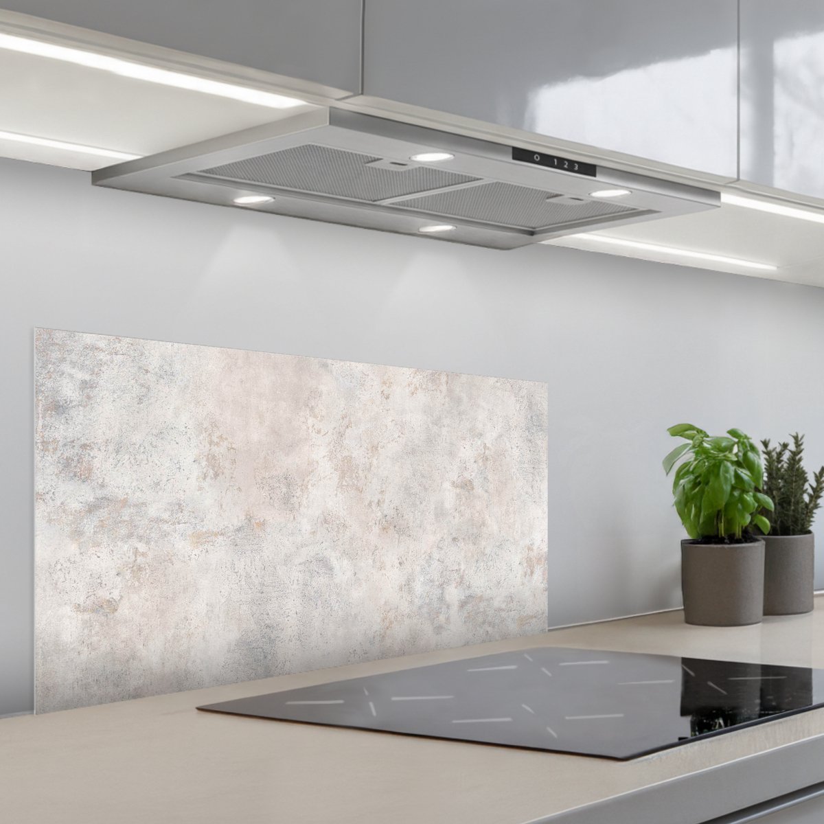 Spatscherm 80x40 cm - Zelfklevende achterwand Beton - Grijs - Wit - Keuken muurbeschermer - Spatwand fornuis