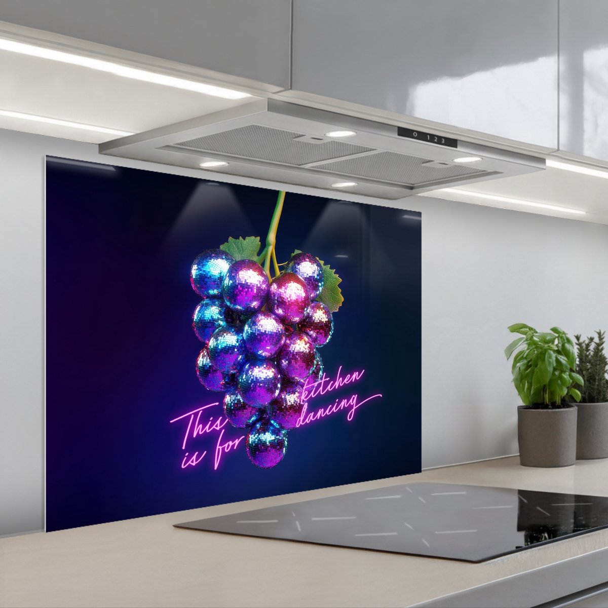 Spatscherm 80x60 cm - Zelfklevende achterwand Quote - Neon - Disco - Druiven - Keuken muurbeschermer - Spatwand fornuis