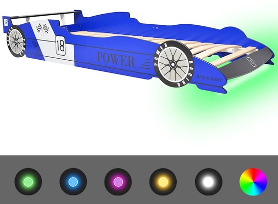 vidaXL Lit voiture de course pour enfant avec éclairage LED - bleu - 90x200 cm