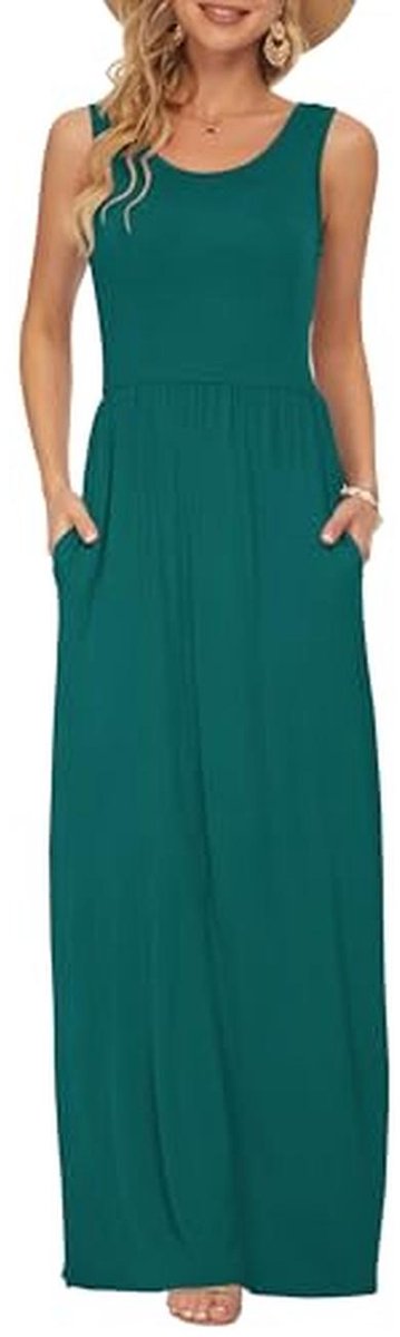 Zomerse Korte Mouwen Maxi Jurk met Zakken voor Vrouwen - Elegante Casual Lange Jurk