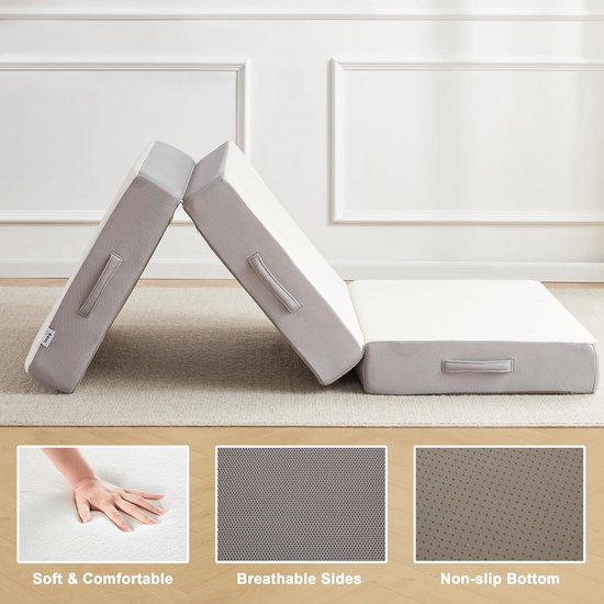 Lazyzizi Vouwmatras, 15,5 cm traagschuim, drie-voudige matras met ademende en wasbare hoes van bamboevezel, opvouwbaar vloermatras, logeerbed voor kamperen, roadtrip, eenpersoons van Merkloos — afbeelding 2