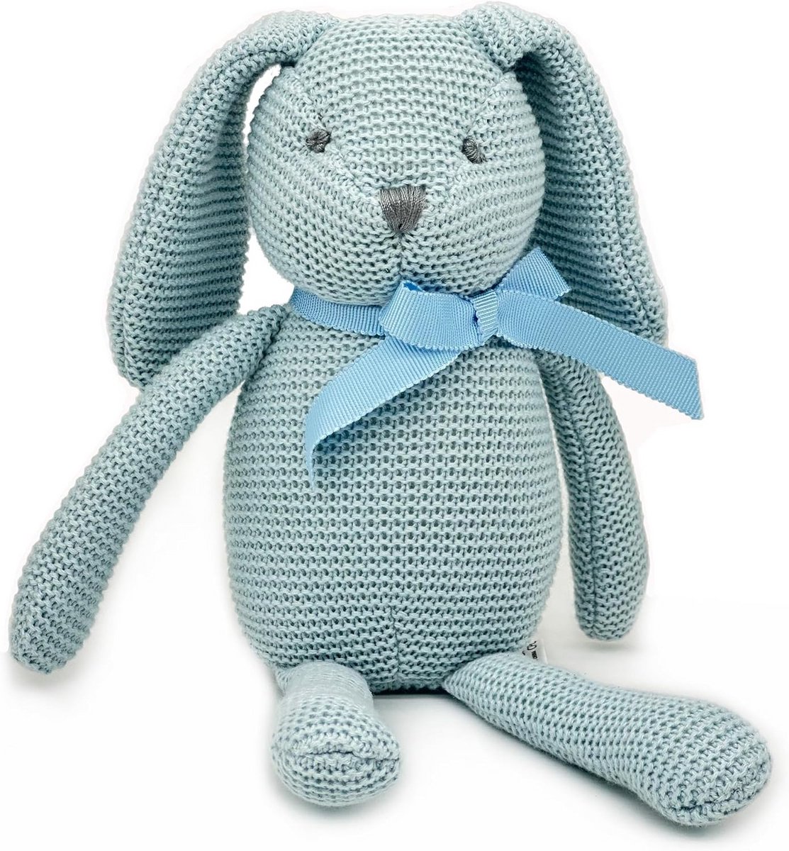 FLUFFYFUN 100% Biologisch Katoen Konijn knuffel zacht Baby speelgoed 18cm (blauw)