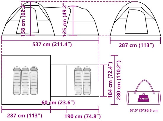 vidaXL Kampeertent - 5 Personen - Wit - Waterdicht van Vidaxl — afbeelding 5