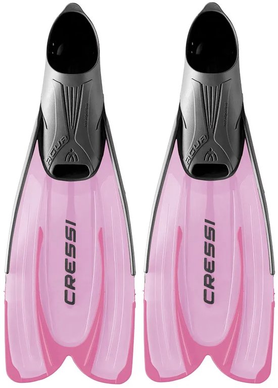 Palmes de snorkeling Cressi Agua roses avec chaussons noirs.