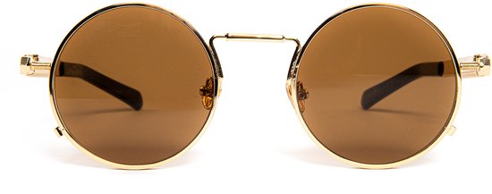 KIMU Ronde Zonnebril Hipster - Goud Montuur Rond - Bruine Glazen - Vintage Retro Hippie Gouden Brilletje Bruin Sixties Seventies Festival van Merkloos — afbeelding 3