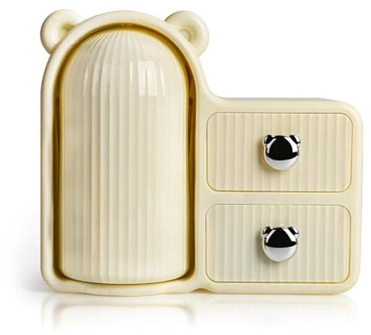 360° Draaibare Make-up Organizer met Dubbele Lade - Lichtgeel