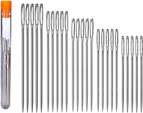 Eupneicu Handnaainaaldenset – 11 Stuks – Groot Oog – 3 Maten – Roestvrij Staal – Voor Wol, Borduurwerk, Leer, Jeans – Met Opbergflesje