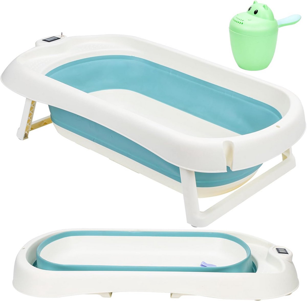 Opvouwbare babybadkuip met thermometer en haarwasbeker - Draagbaar en antislip voor baby's tot 3 jaar