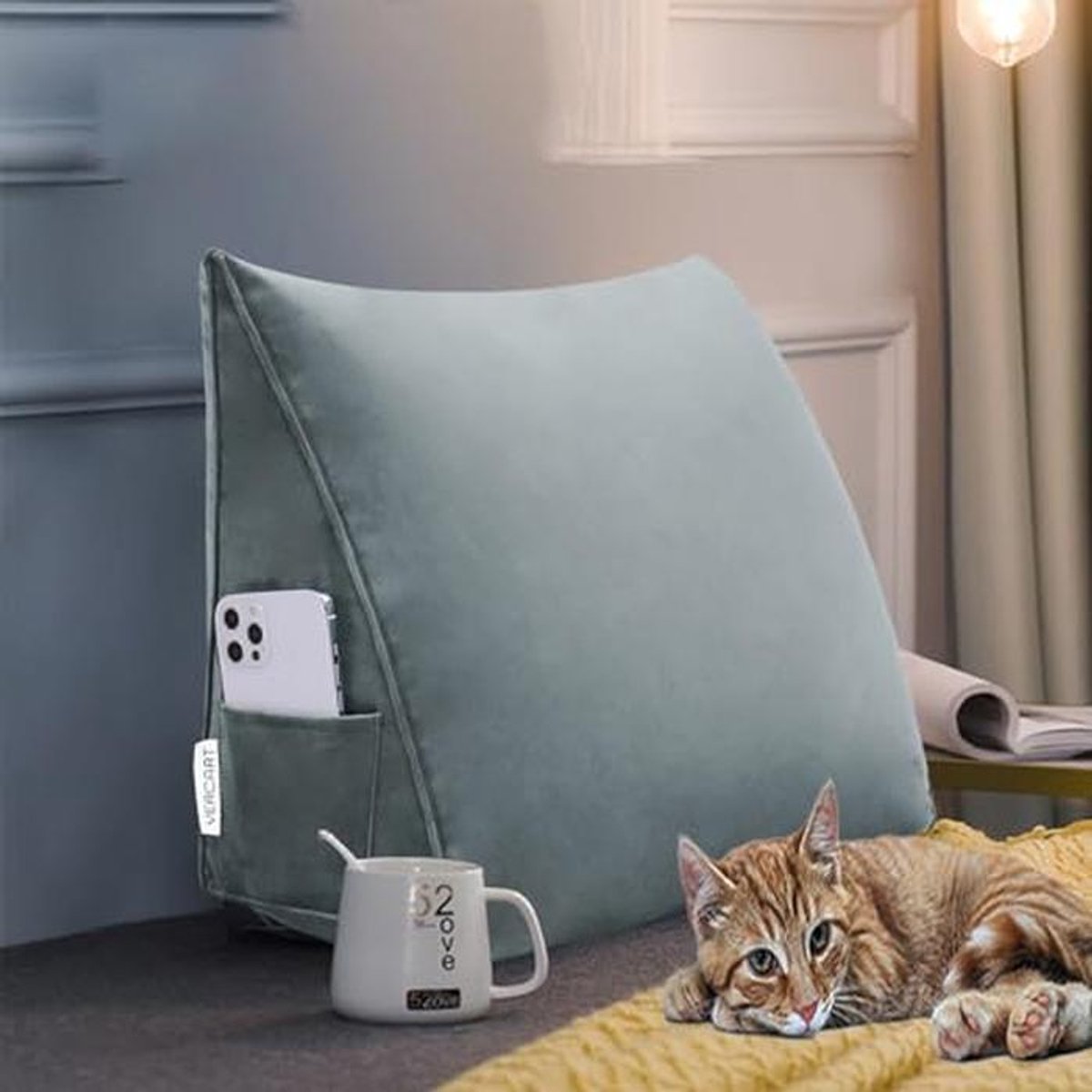 Groot Driehoekig Rugkussen - Perfect Voor Bank en Bed - Hoge Rugleuning Kussen voor Comfortabel Lezen en TV Kijken
