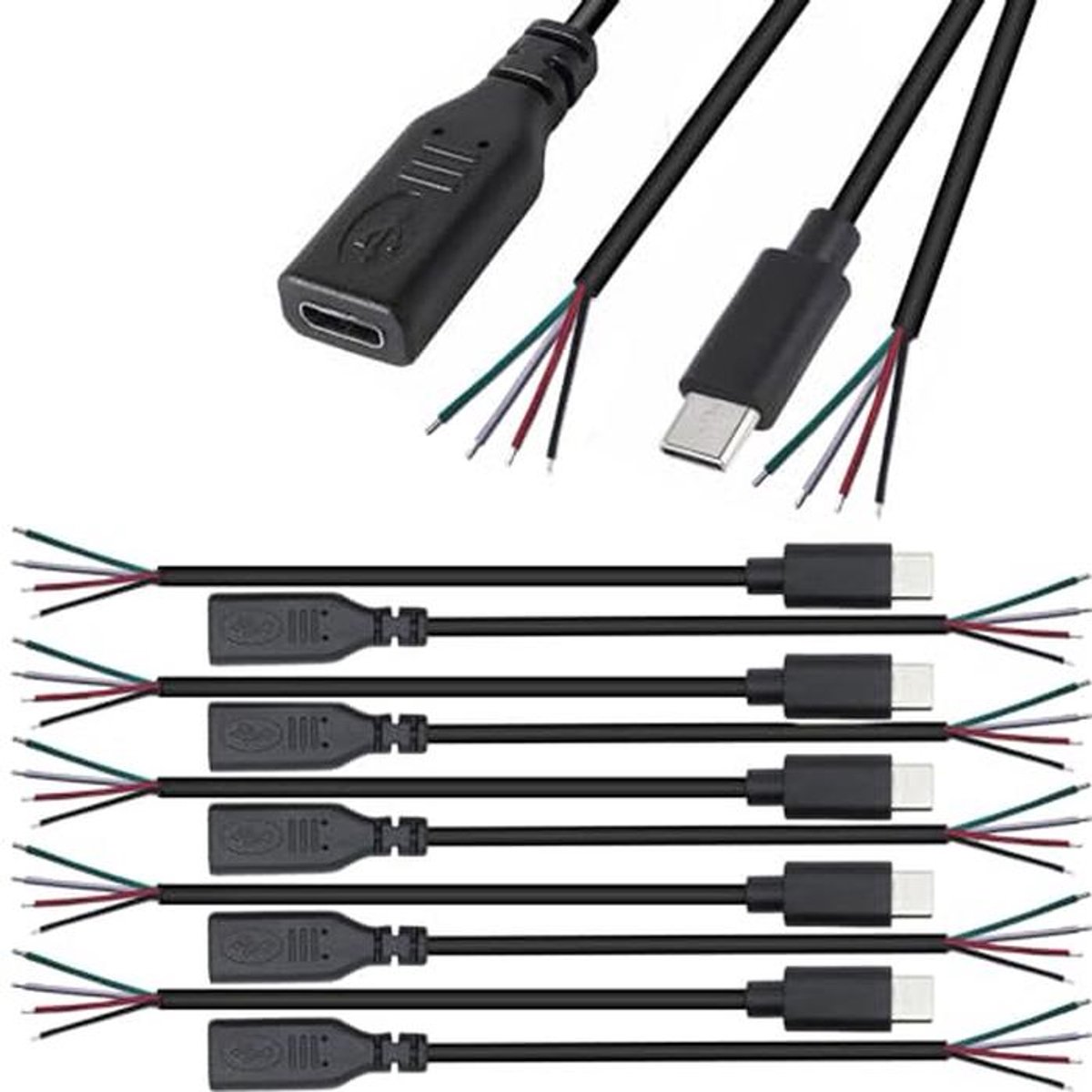 10 Stuks 25 cm USB Type C Pigtail Stroomkabel - 5V 3A Kabel voor LED Lampen