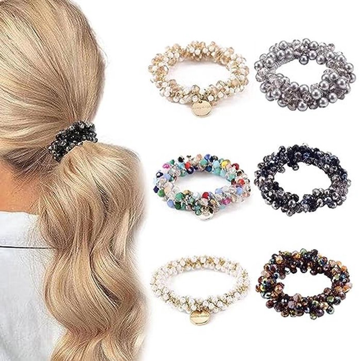 6 Stuks Kristallen Scrunchies en Haaraccessoires voor Dames en Meisjes