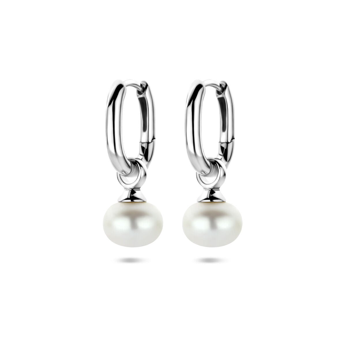 Zilveren gerhodineerde oorringen parel 23 mm - 1341945