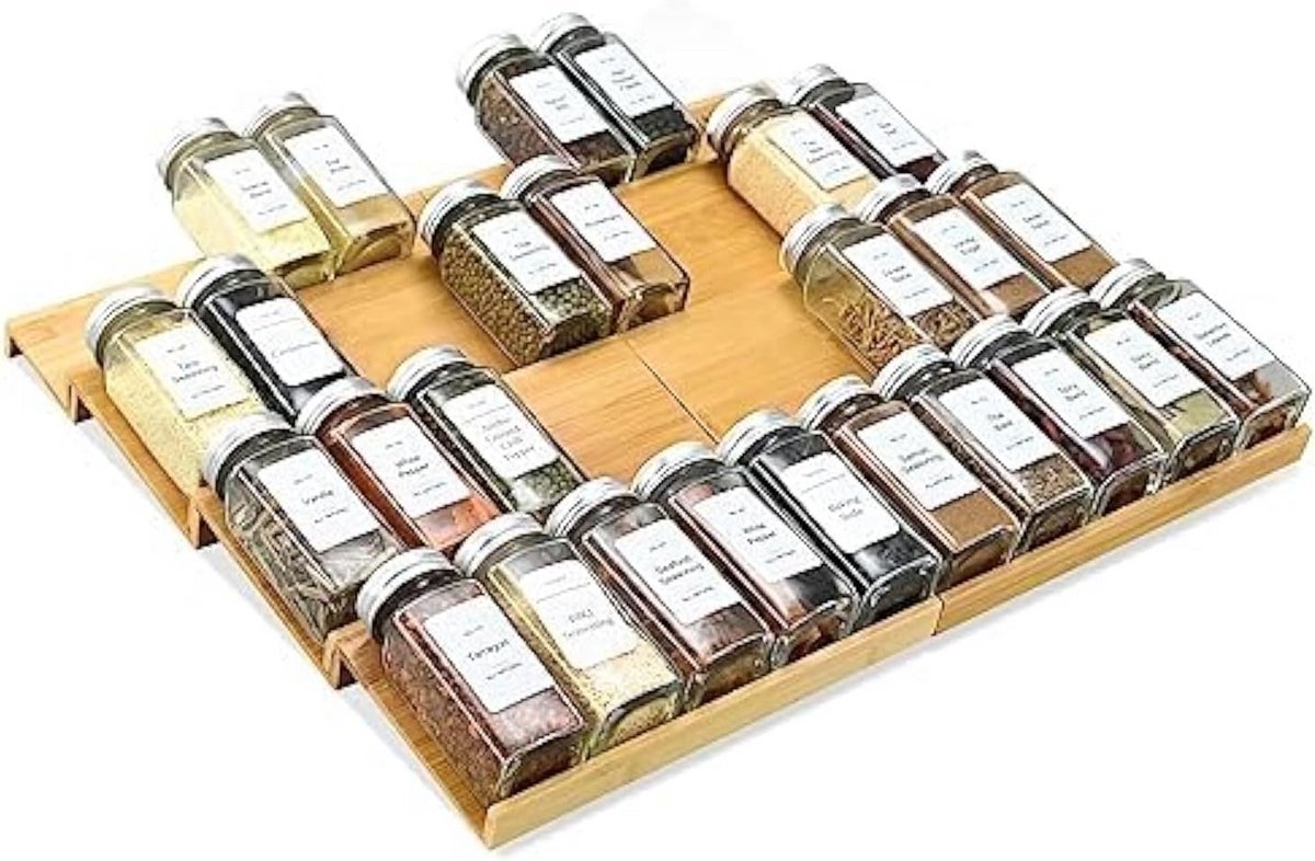 Kruidenlade Organizer met 4 Niveaus - Bamboe Keuken Inzet, Voor Maximaal 40 Potjes