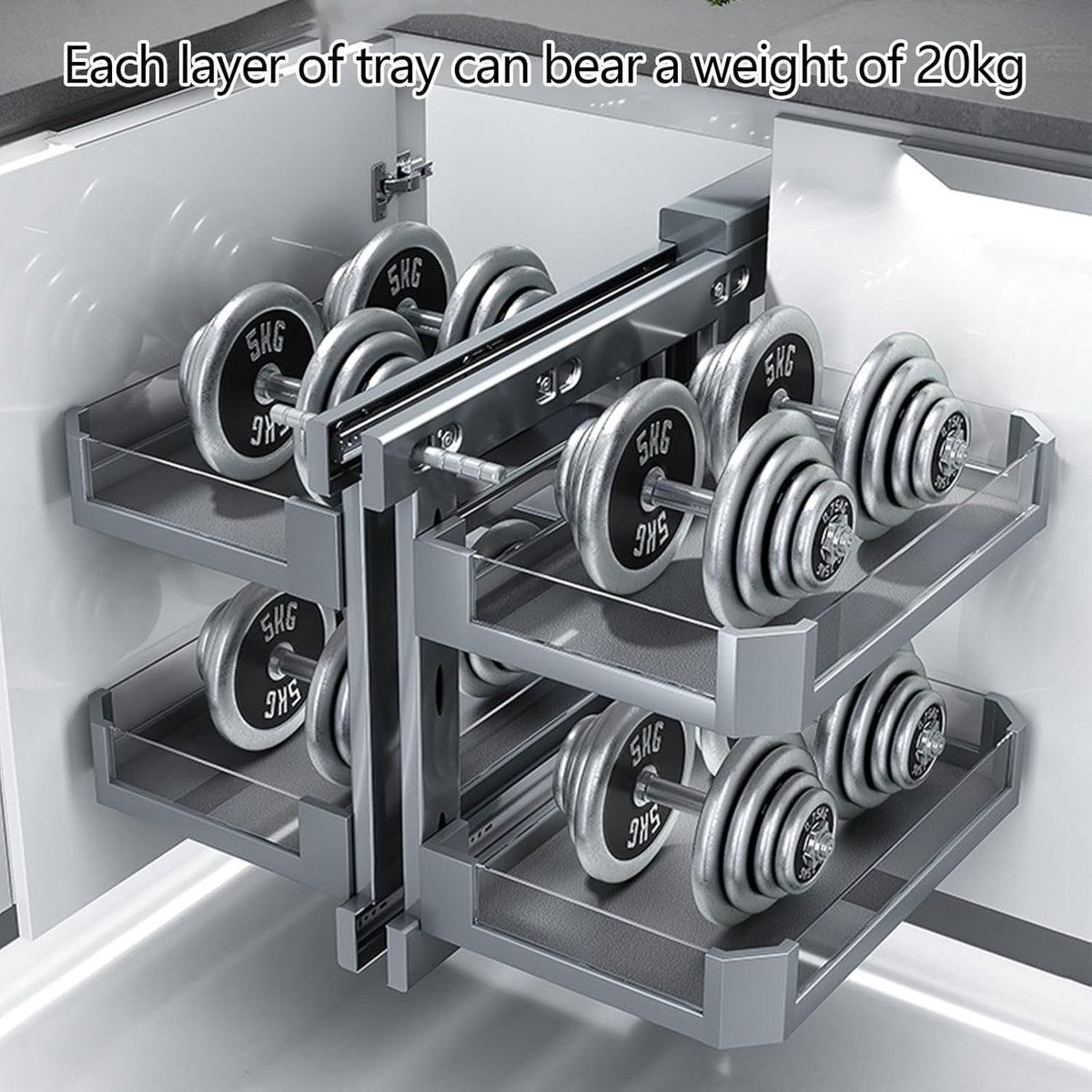 Uittrekbare Hoekkast Organizer met 4 Opbergmanden – Uitschuifbaar Opbergrek met Softclose, Aluminium en Gehard Glas, Links of Rechts Monteerbaar – Luxe Keuken Hoekkast Rek – Meda Home Store