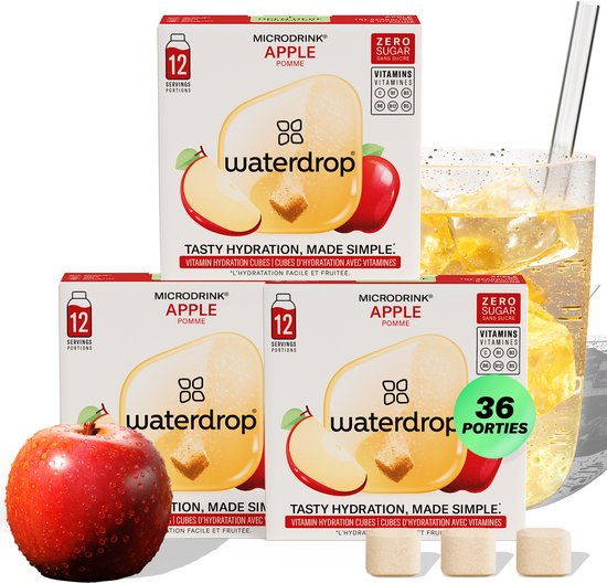 waterdrop® Microdrink APPEL Multipack – 36 hydratatieblokjes voor water met smaak – Alternatief voor fruitsap zonder suiker – Smaakt zoals appelsap – Hydratatie met vitaminen C & B – Calorievrij