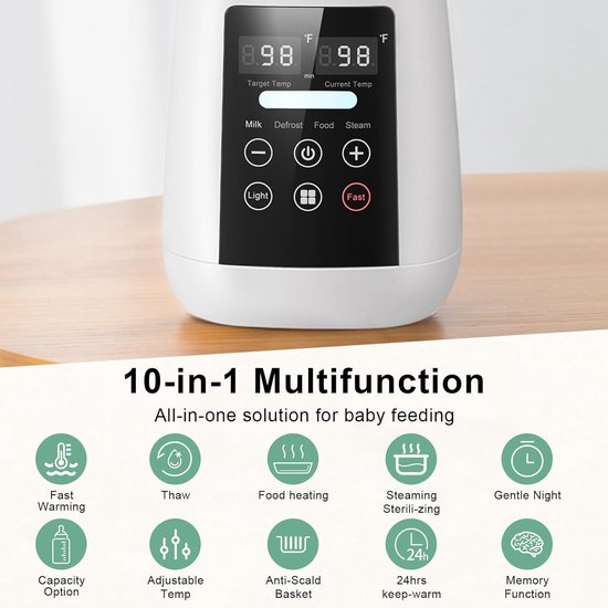 10-in-1 flessenwarmer - Met nauwkeurige temperatuurregeling - warmtebehoud- en voedselverwarmingsfuncties - Geschikt voor alle soorten flessen - Wordt geleverd met een nachtlampje en LED-display. van Merkloos — afbeelding 3