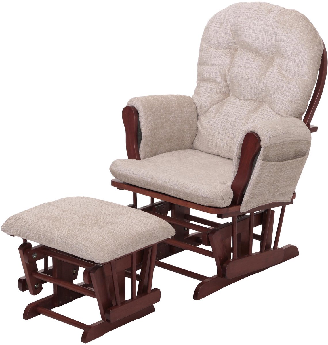 Relaxstoel MCW-C76, schommelstoel met voetenbankje, chenille-stof (465 g/m²) ~ crème, donker frame