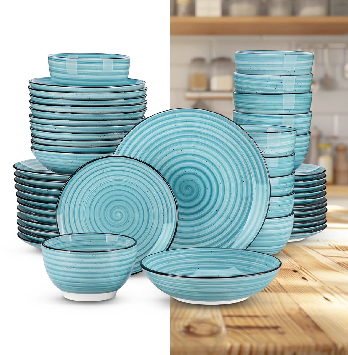 Luxe Serviesset – 48 delig – 12 persoons – Keramiek - Bordenset – Dinner platen – Dessertborden - Pastabord - Kommen - Blauw