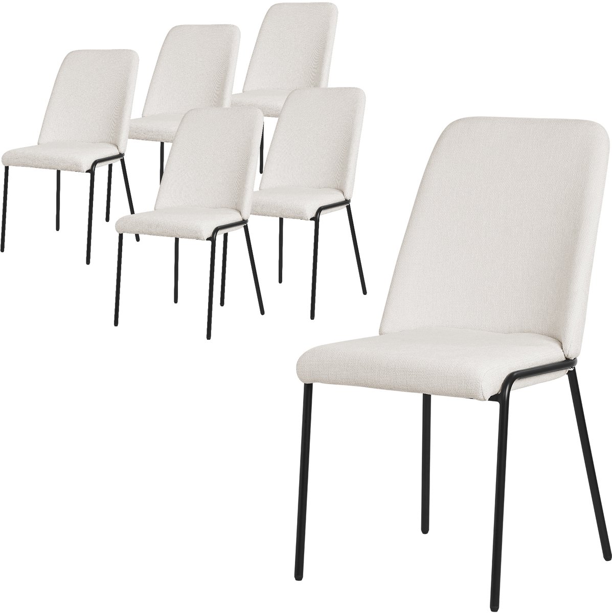 ml-design beige eetkamerstoelen set van 6 gestoffeerde keukenstoelen comfortabel ergonomisch zachte polyester zitting hoge rugleuning metalen poot modern scandinavisch luxe design woonkamer eethoek keuken stoelen elegant minimalistisch