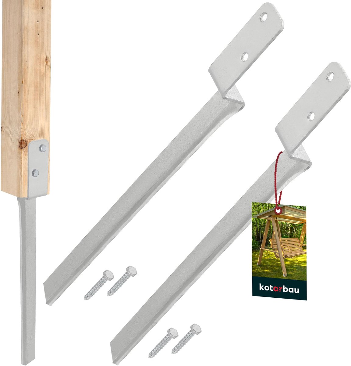 KOTARBAU® 2 Stuks Grondanker, Verzinkt Staal, 50 cm, Zilver, L-Vorm Paalhouder, Bodemanker Voor Schommel, Inslag-Bodemhuls, Om In De Grond Te Slaan