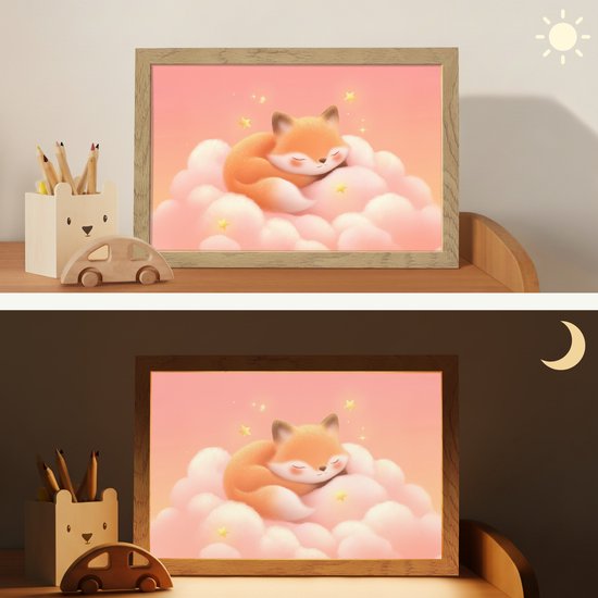Nachtlampje 30x20 cm - Kinder lampje - Wolken - Vos - Oranje - Sterren - Tafellamp kinderkamer - Slaapkamer lamp - Bedlamp kinderen - Kinderlampje stopcontact - Wandlamp babykamer - Nachtlampjes van OnlyWow — afbeelding 4