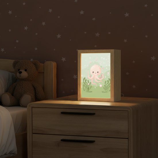 Nachtlampje 15x20 cm - Kinder lampje - Octopus - Zeedieren - Groen - Onderwater - Tafellamp kinderkamer - Slaapkamer lamp - Bedlamp kinderen - Kinderlampje stopcontact - Wandlamp babykamer - Nachtlampjes van Merkloos — afbeelding 2