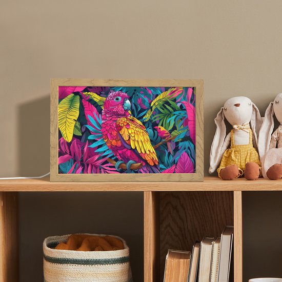Nachtlampje 30x20 cm - Kinder lampje - Papegaai - Tropisch - Jungle - Kleurrijk - Tafellamp kinderkamer - Slaapkamer lamp - Bedlamp kinderen - Kinderlampje stopcontact - Wandlamp babykamer - Nachtlampjes van Little Dreamz. — afbeelding 3