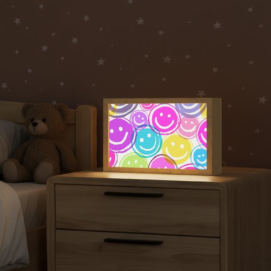Nachtlampje 30x20 cm - Kinder lampje - Smileys - Kleurrijk - Neon - Tafellamp kinderkamer - Slaapkamer lamp - Bedlamp kinderen - Kinderlampje stopcontact - Wandlamp babykamer - Nachtlampjes van Merkloos — afbeelding 2