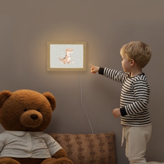Nachtlampje 20x15 cm - Kinder lampje - Dino - Bloemen - Blauw - Stippen - Tafellamp kinderkamer - Slaapkamer lamp - Bedlamp kinderen - Kinderlampje stopcontact - Wandlamp babykamer - Nachtlampjes van Merkloos — afbeelding 5