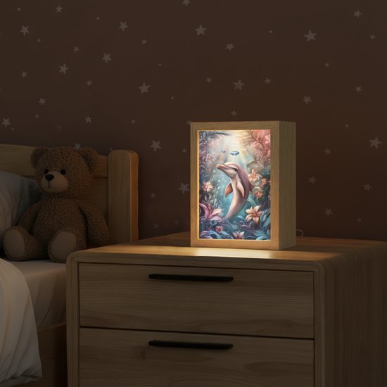 Nachtlampje 15x20 cm - Kinder lampje - Dolfijn - Vissen - Onderwaterwereld - Bloemen - Tafellamp kinderkamer - Slaapkamer lamp - Bedlamp kinderen - Kinderlampje stopcontact - Wandlamp babykamer - Nachtlampjes van Merkloos — afbeelding 2