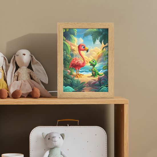 Nachtlampje 15x20 cm - Kinder lampje - Flamingo - Dinosaurus - Strand - Kleurrijk - Tafellamp kinderkamer - Slaapkamer lamp - Bedlamp kinderen - Kinderlampje stopcontact - Wandlamp babykamer - Nachtlampjes van OnlyWow — afbeelding 3