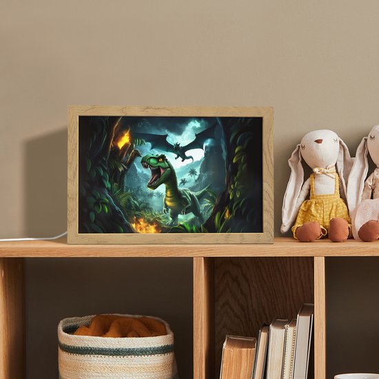 Nachtlampje 30x20 cm - Kinder lamp - Dinosaurus - Draak - Jungle - Groen - Tafellamp kinderkamer - Slaapkamer lamp - Bedlamp kinderen - Kinderlampje stopcontact - Wandlamp babykamer - Nachtlampjes van Merkloos — afbeelding 3