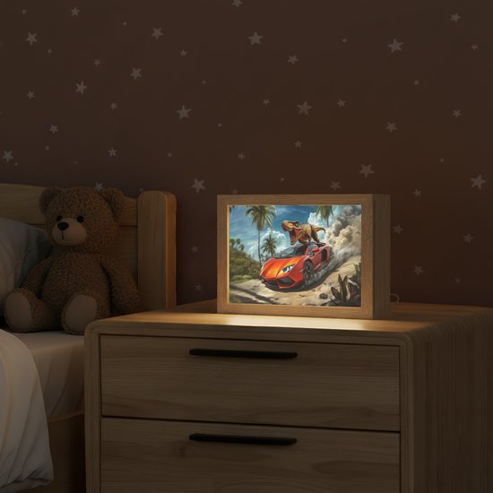 Nachtlampje 20x15 cm - Kinder lamp - Sportauto - Rood - Dino - Tafellamp kinderkamer - Slaapkamer lamp - Bedlamp kinderen - Kinderlampje stopcontact - Wandlamp babykamer - Nachtlampjes van Merkloos — afbeelding 2