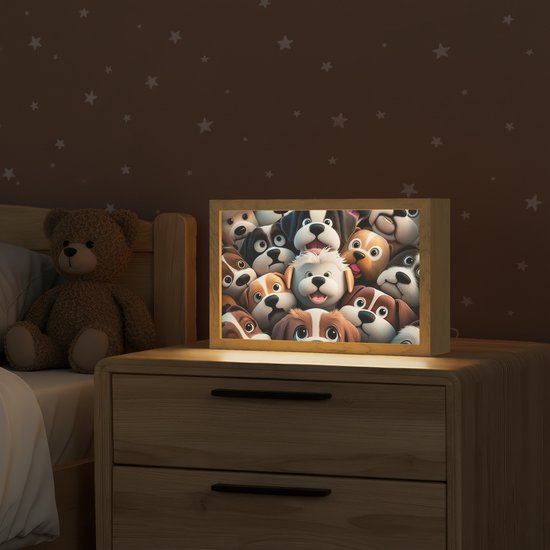 Nachtlampje 30x20 cm - Kinder lamp - Hond - Dieren - Patronen - Bruin - Meisjes - Jongens - Tafellamp kinderkamer - Slaapkamer lamp - Bedlamp kinderen - Kinderlampje stopcontact - Wandlamp babykamer - Nachtlampjes van Merkloos — afbeelding 2