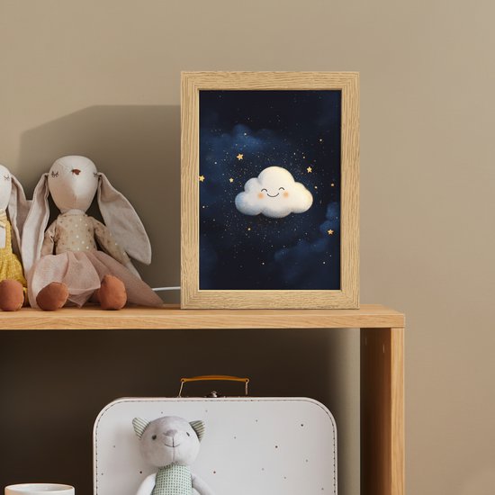 Nachtlampje 15x20 cm - Kinder lampje - Wolkje - Gezichtje - Sterren - Donkerblauw - Tafellamp kinderkamer - Slaapkamer lamp - Bedlamp kinderen - Kinderlampje stopcontact - Wandlamp babykamer - Nachtlampjes van Merkloos — afbeelding 3