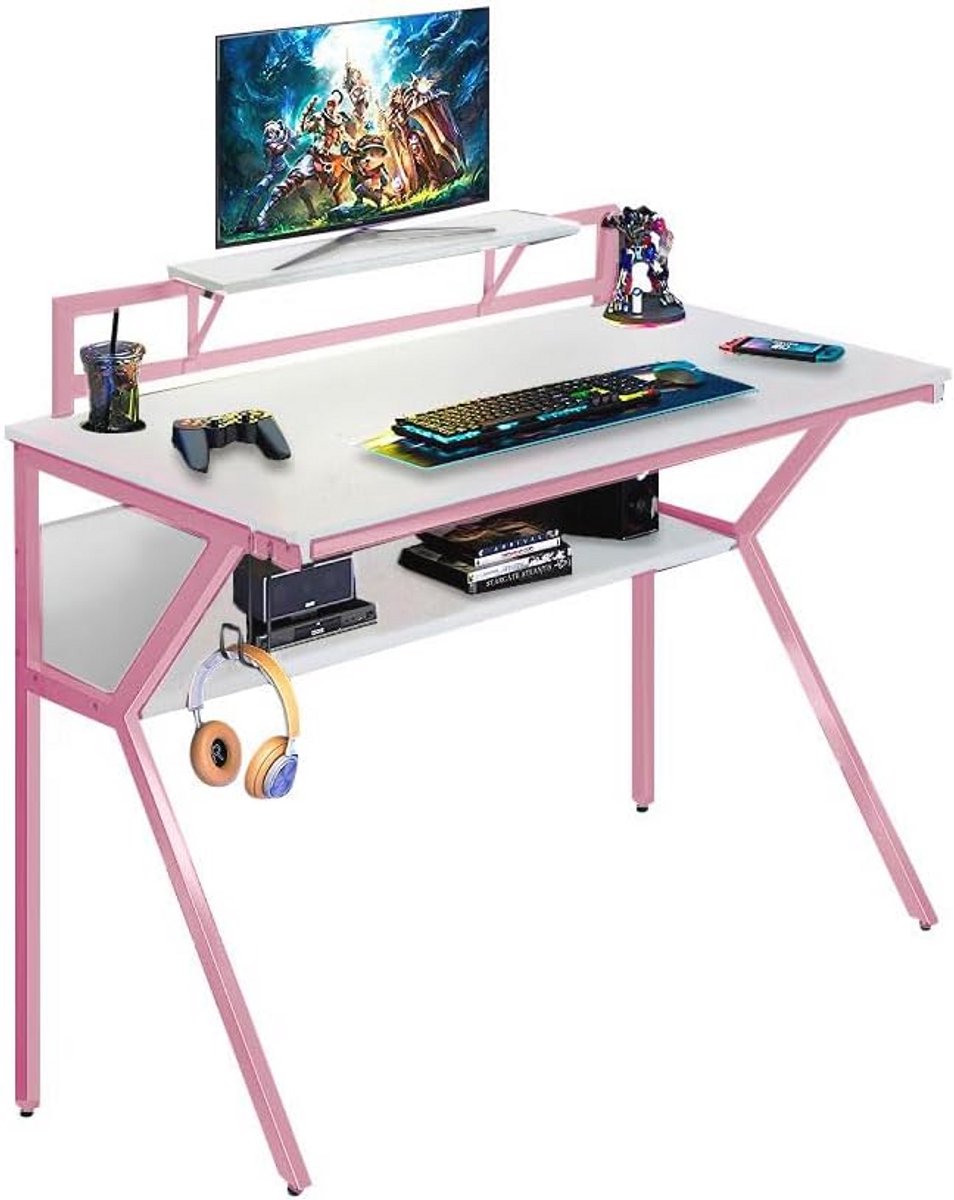 Ergonomisch Gaming Bureau met Monitorverhoging en Hoofdtelefoonhaak - Ruim Computerwerkplek