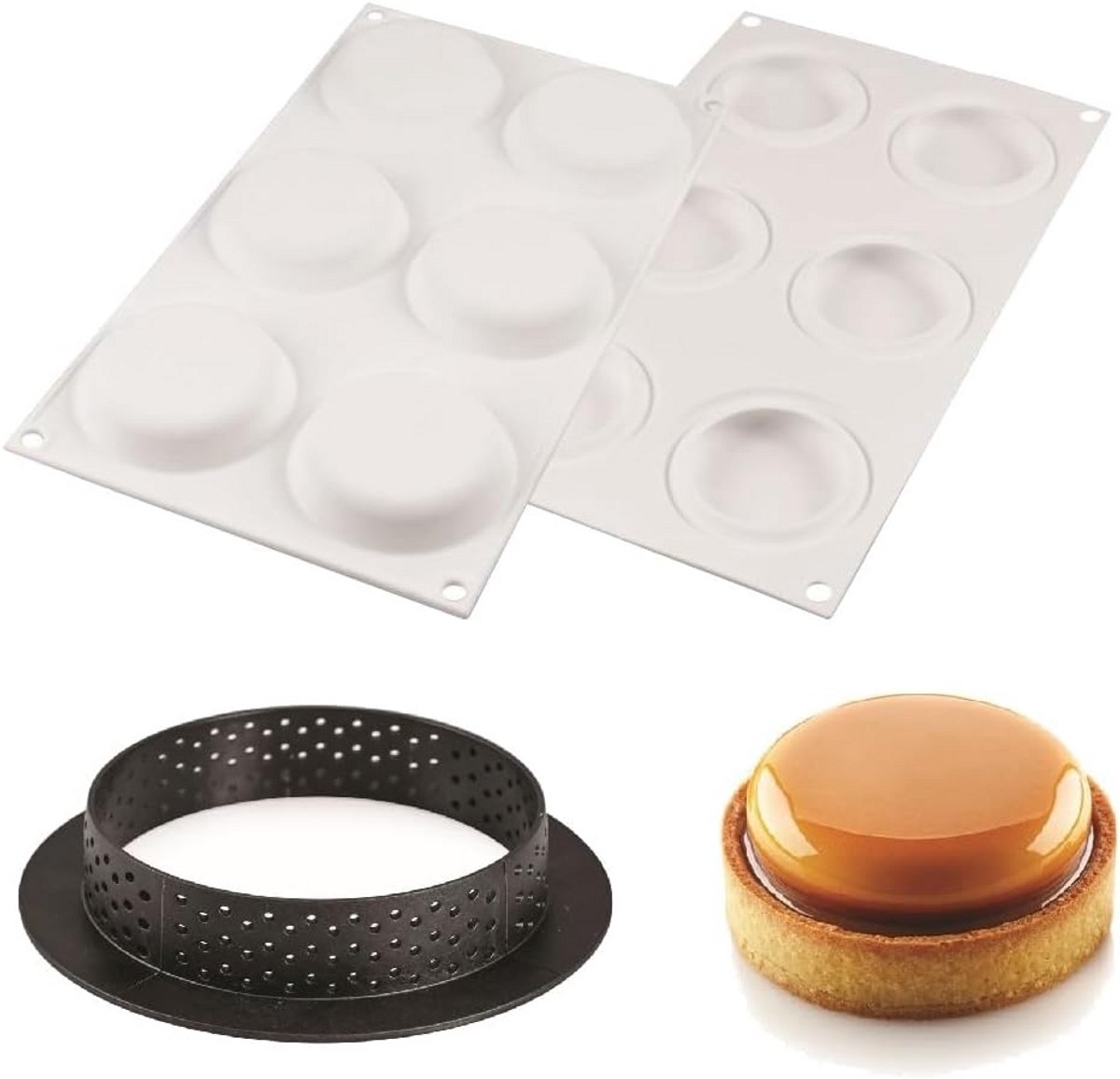 Set van 6 Siliconen Vormpjes Rond - Bakvormen voor Tartletjes en Gebak