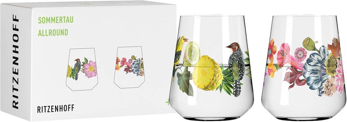 Universeel glas set van 2, 500 ml – bloemenstijl, kristalglas, Made in Germany