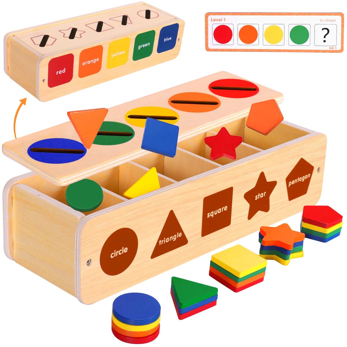 Montessori speelgoed vanaf 2 jaar, motorisch speelgoed vanaf 2 jaar, houten speelgoed vanaf 6 maanden met opbergdoos, sorteerspeelgoed met 25 blokken, educatief speelgoed cadeau