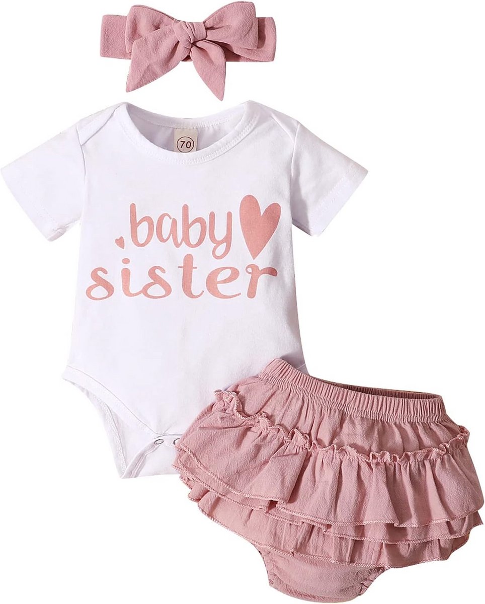 Schattige Zomeroutfit Meisjes 0-24 Maanden Romper Set met Strikband en Bloemenbroekje