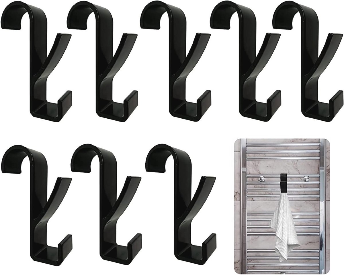Handdoekhouder voor Ronde Radiator - Set van 8 Zwarte Haken voor Handdoeken en Badjassen