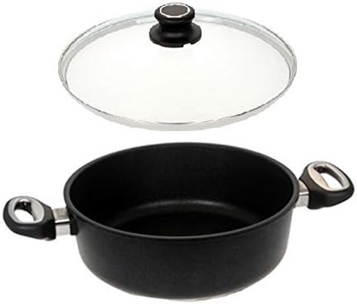 Gietijzeren Braadpan Ø 20 cm met Glazen Deksel - Duurzaam en Antispat