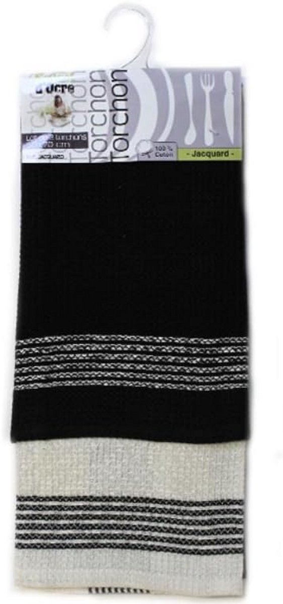 Set van 2 Jacquard Katoen Theedoeken Zwart 50x70 cm